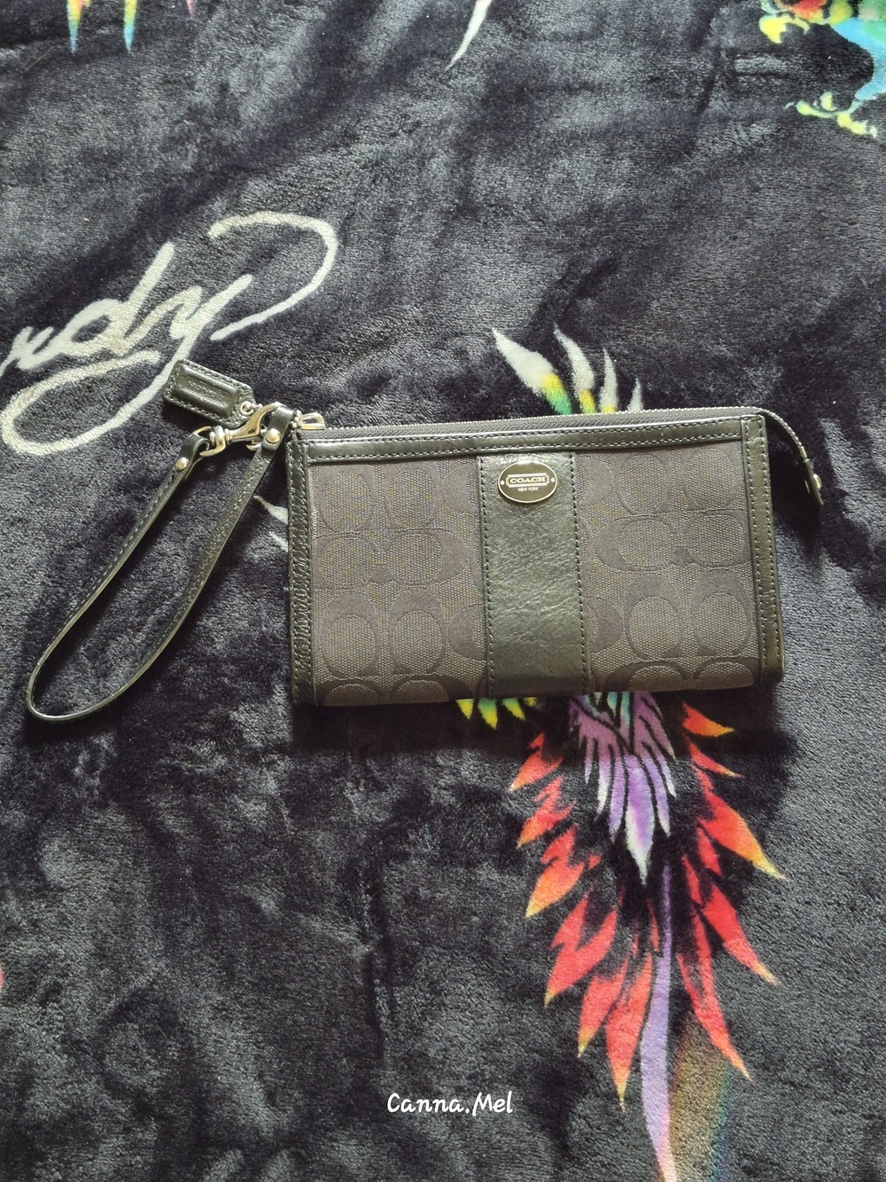 Y2K Coach Black Signature Canvas Wristlet Wallet